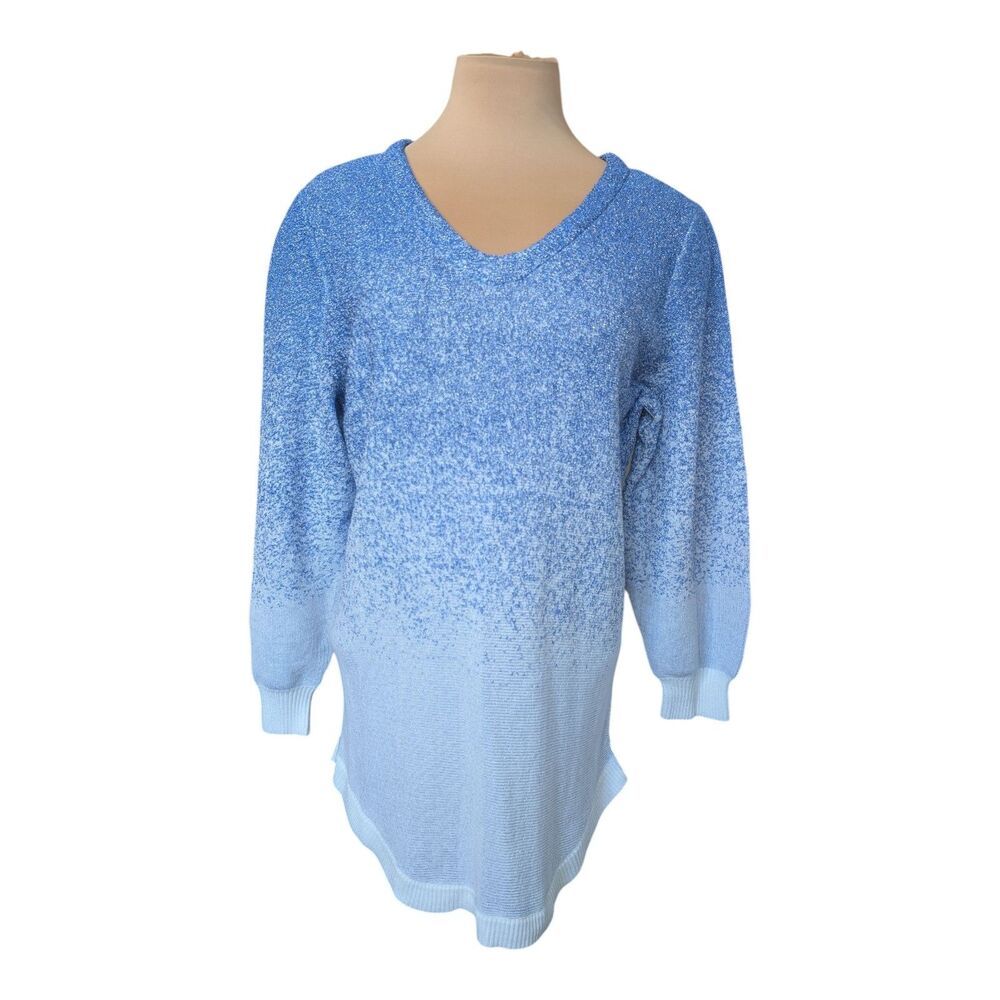 Adrienne Vittadini Women's Ombre Blue Glitter Shimmer Metallic Sweater Size XL